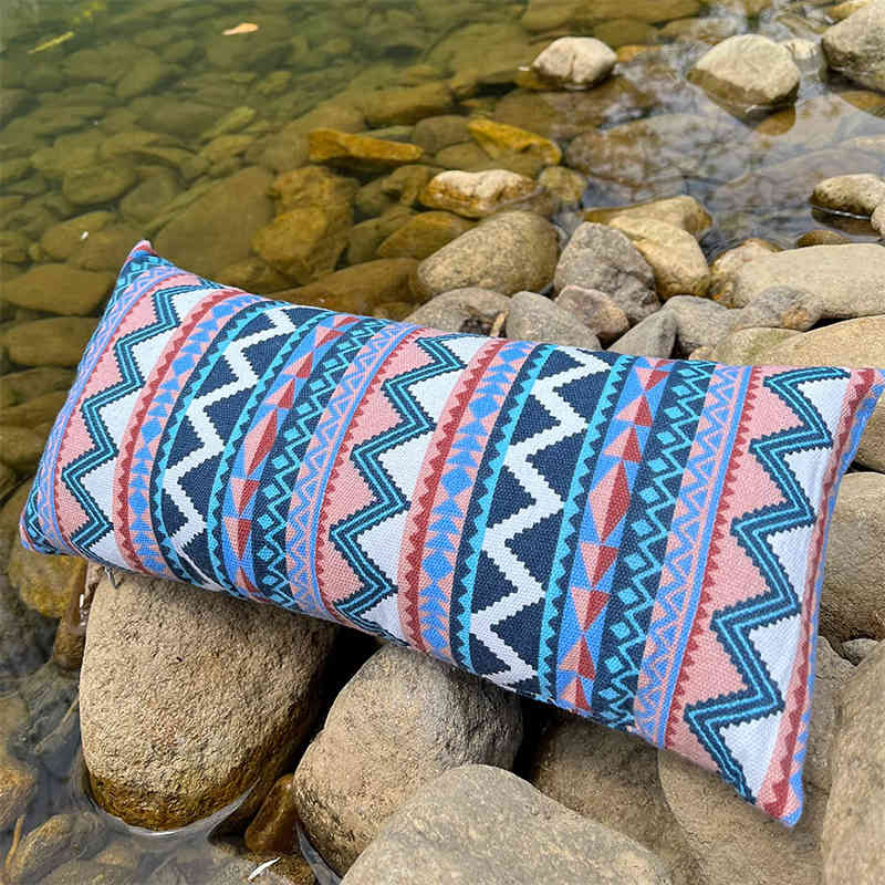 Portable Ethnic Style Camping Pillow with Storage Bag-Navy Blue