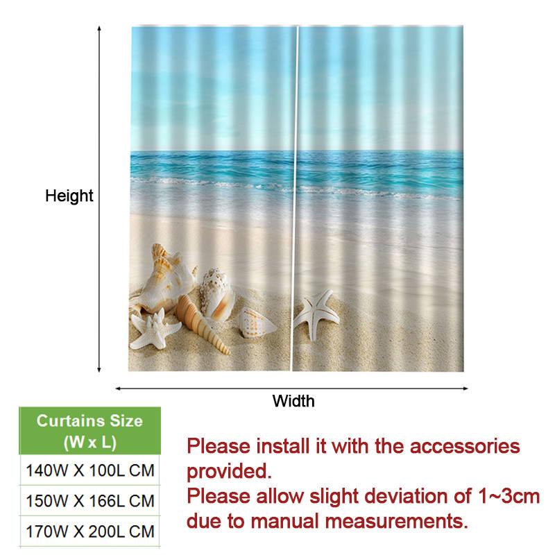 2 Panels Seashell Tropical Beach Bathroom Curtains