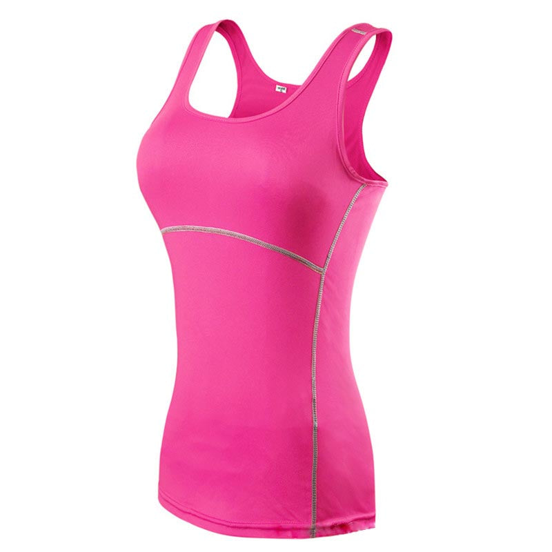 Women Workout Tank Tops Tight Stretch Breathable Yoga Vest Fitness Perspiration Quick Drying Vest Top 2001-Rose Red