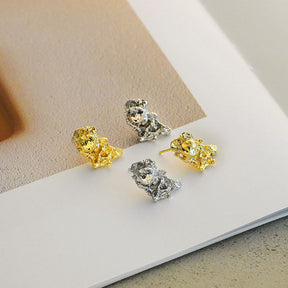 Retro Irregular Metal Stud Earrings for Women Girls Gift-Sliver