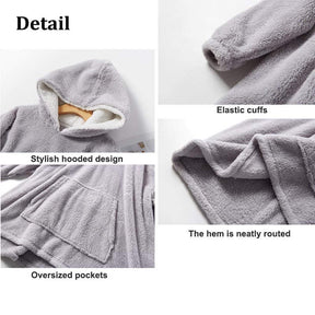 Hooded Pajama Top with Pocket for Unisex-Light Grey