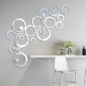 Removable 3D Acrylic Crystal Circles Rings Dots Home Art Decor Wall Stickers-Silver