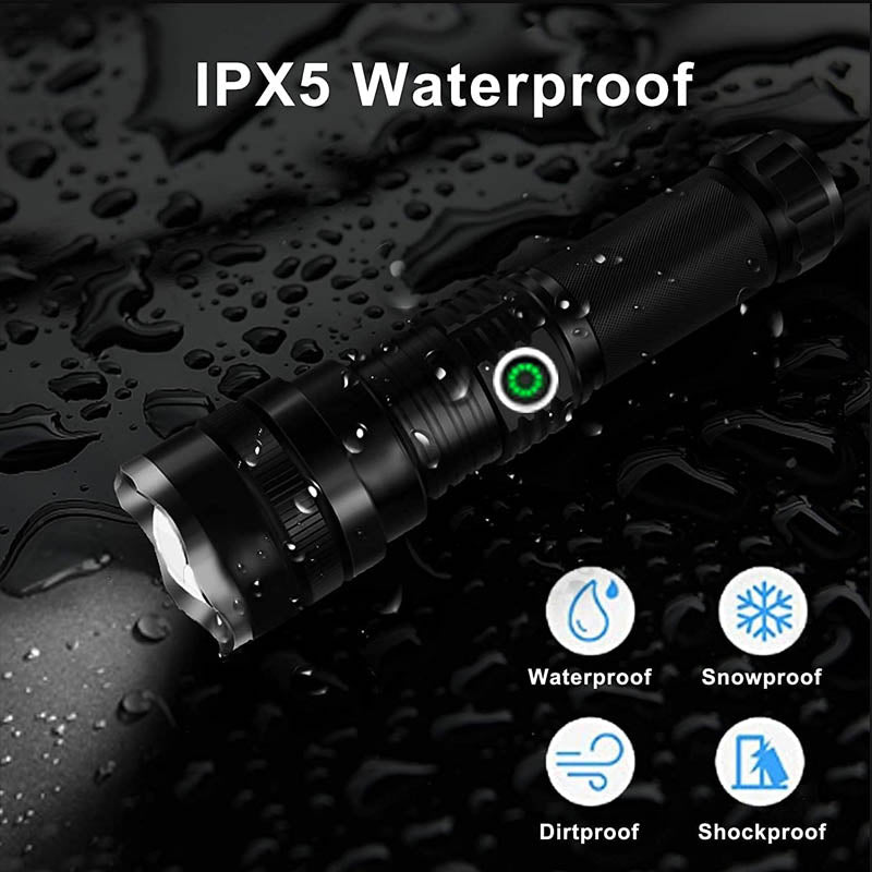 Rechargeable Waterproof Flashlights 4 Modes Zoomable for Camping