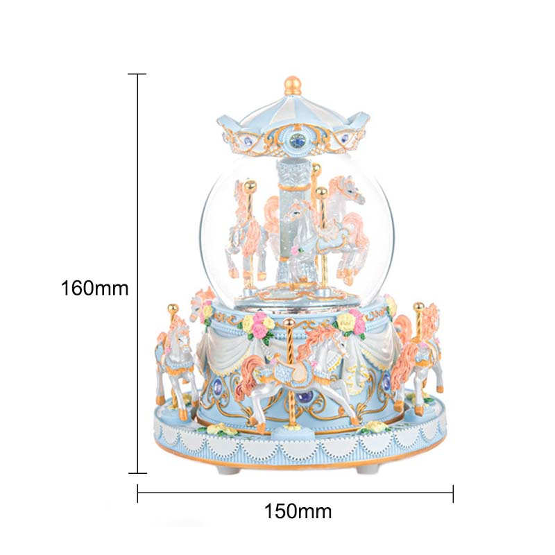 Carousel Snow Globe with Light Music Box Birthday Gift for Girls-Blue