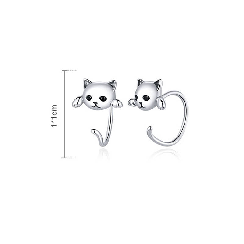 Cute Cat Half Huggie Hoop Earrings for Women Jewelry Gifts-Black