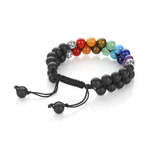 Bead Bracelet 7 Chakras Healing Crystals Bracelet Stone Beads Double Layer Bracelets-Matte Black Agate Bracelet