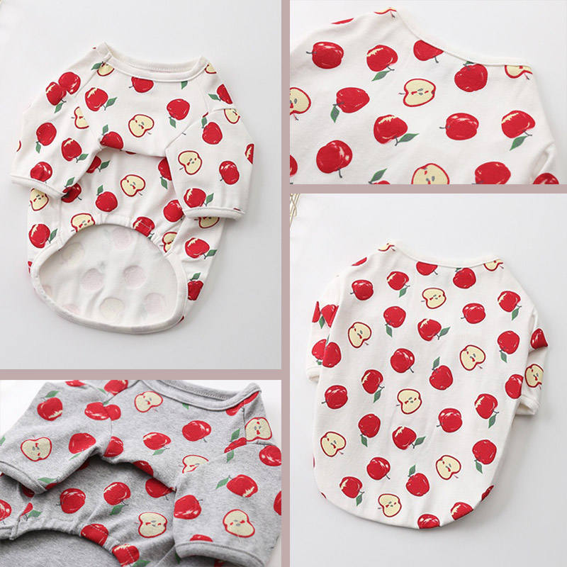 2 Pcs Puppy Shirts Apple Printed Cotton Thicken Warm Tee for Winter