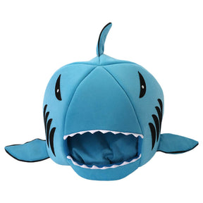 Pet Bed Shark Covered Cave House for Small Pets Puppy Kitten with Water Resistant Bottom-Blue