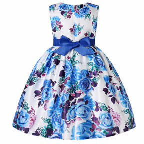 Floral Girls Dresses Summer Girl Clothes Sleeveless Dresses With Bow-Colorful Blue