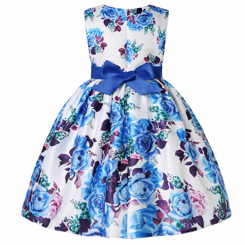 Floral Girls Dresses Summer Girl Clothes Sleeveless Dresses With Bow-Colorful Blue