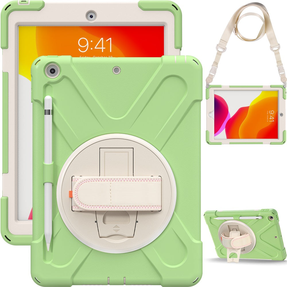 Morandi Case For iPad 10.2 2019/2020 Kids Safe Shockproof Protective Cover With Kickstand+Strap-Matcha Green