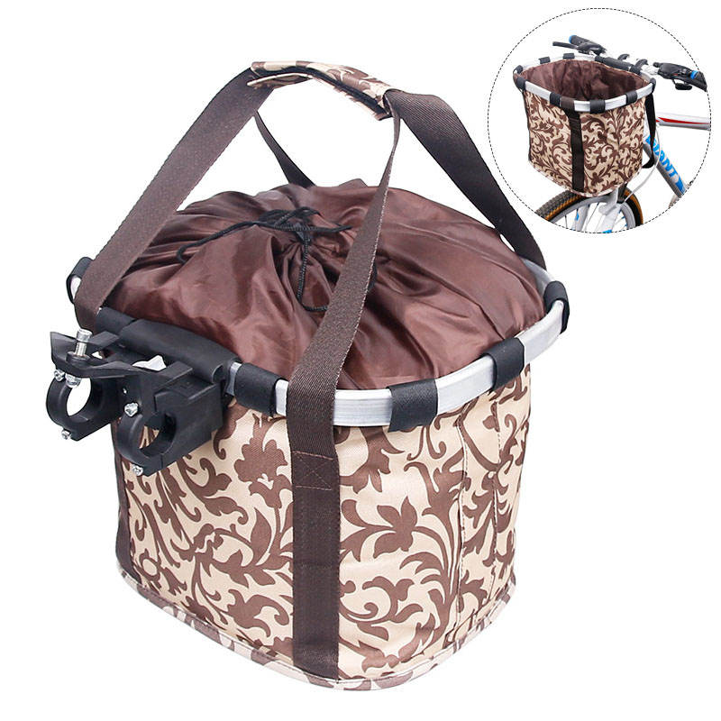 Foldable Detachable Travel Bike Basket for Cats Dogs-Coffee