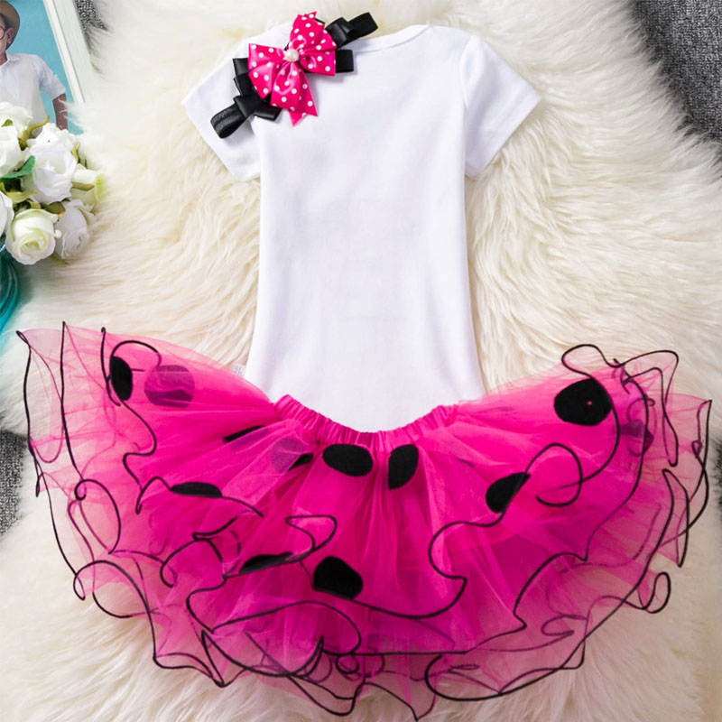 1 Year Old Baby Girls Mickey Birthday Outfits Tutu Skirt and T-Shirt-Rose Red