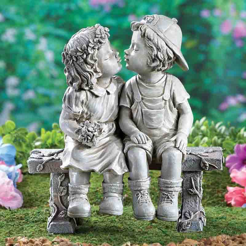 Garden Child Kisses Statue First Kiss Puppy Love Kissing Couple Garden Sculpture