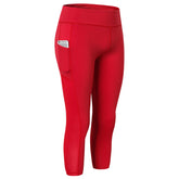 Adore Women Yoga Cropped Pants With Pocket Fitness Running Quick Drying Tight Pants 2087-Red