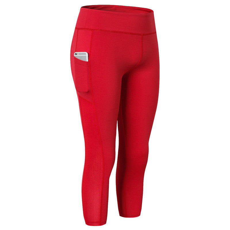 Adore Women Yoga Cropped Pants With Pocket Fitness Running Quick Drying Tight Pants 2087-Red