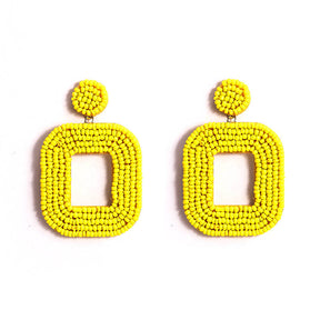 Square Hoop Dangle Beaded Earrings-Yellow