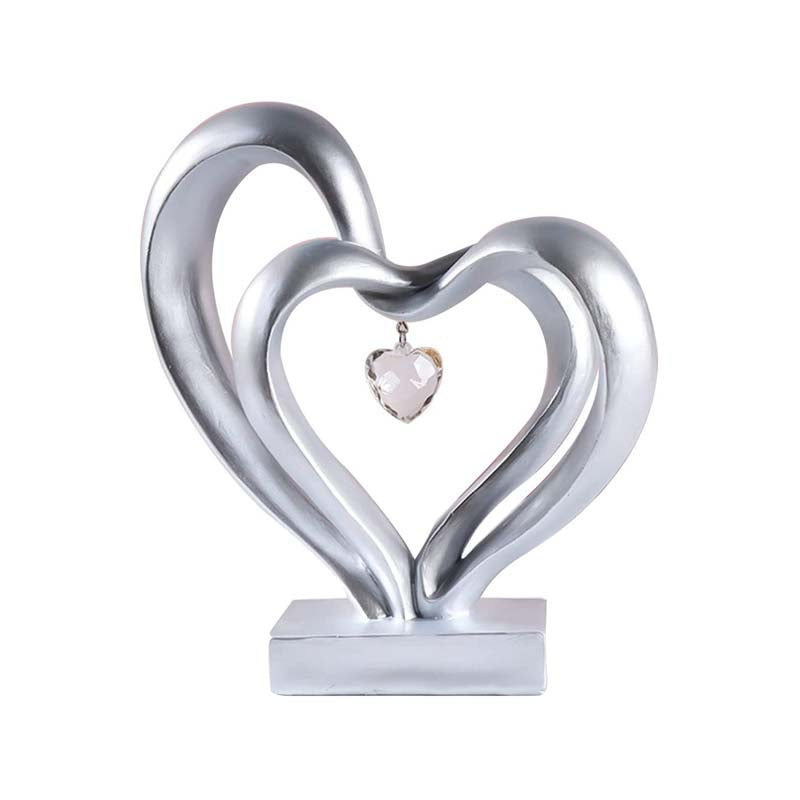 Double Heart Sculpture Home Decor Valentines Day Gift-Silver