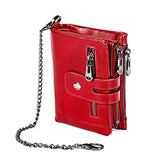 Vintage Womens RFID Blocking Leather Wallet Small Chain-Red