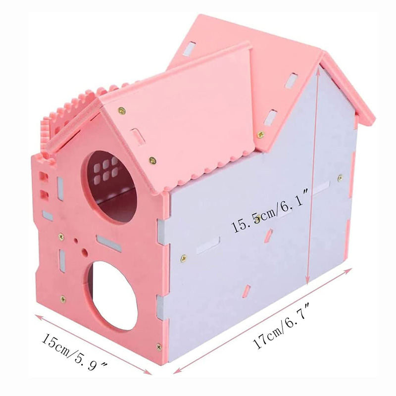 Hamster Hideout Wooden Double-Deck House-Pink