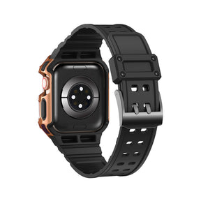 Sport Rugged Watchbands with Bumper Case Compatible for Apple Watch-RoseGold Black