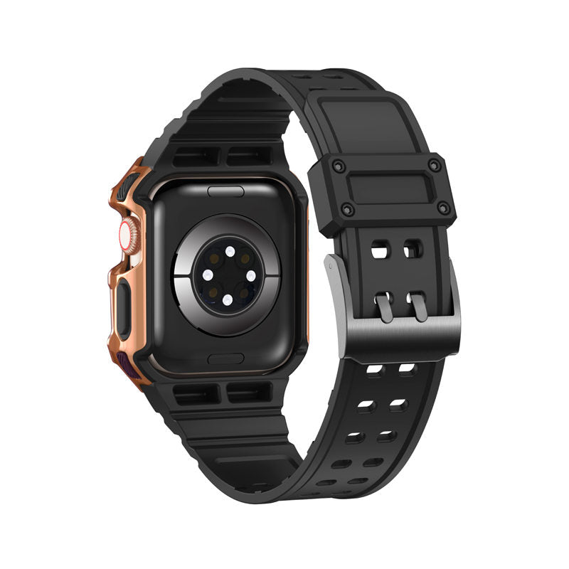 Sport Rugged Watchbands with Bumper Case Compatible for Apple Watch-RoseGold Black