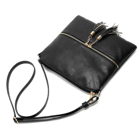 Lightweight Medium Crossbody Bag with Tassel-Black