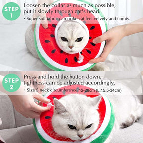 Adjustable Cat Cone Collar Soft Cute Cat Recovery Collar After Surgery-Watermelon