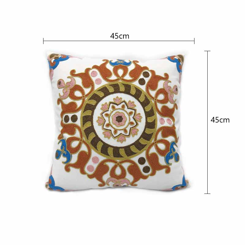 Embroidered Floral Cotton Pillow Cover for Sofa Living Room 45 x 45cm