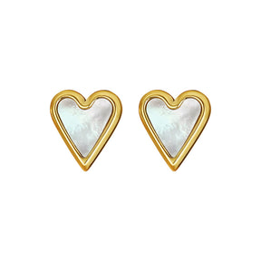 Ladies Gold Color Heart Shell Earrings Valentineds Day Jewelry Gifts-White