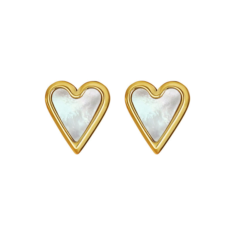 Ladies Gold Color Heart Shell Earrings Valentineds Day Jewelry Gifts-White