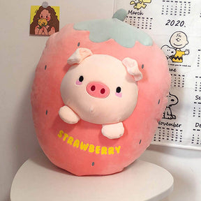 Piggy Plush Stuffed Animal Pillow-Cute Strawberry Squishy Hugging Plushie-Gifts for Kids