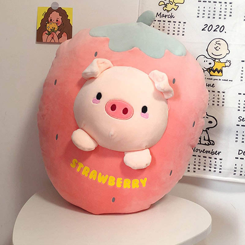 Piggy Plush Stuffed Animal Pillow-Cute Strawberry Squishy Hugging Plushie-Gifts for Kids