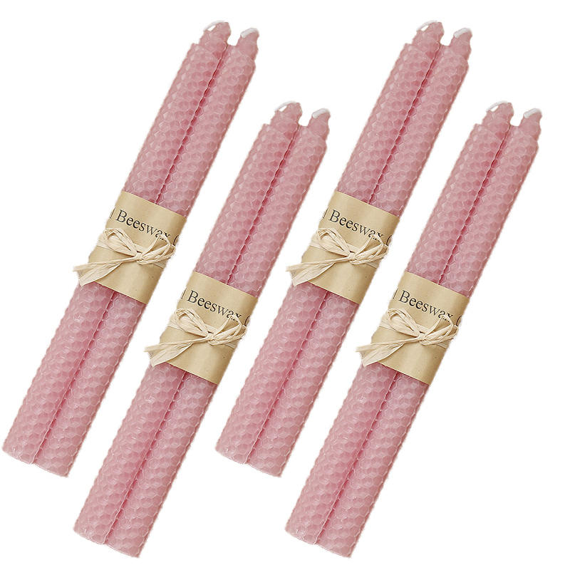 4 Pairs Pure Beeswax Candles Smokeless Dripless Wax Candles for Home Gift Ideas Ornament-Pink