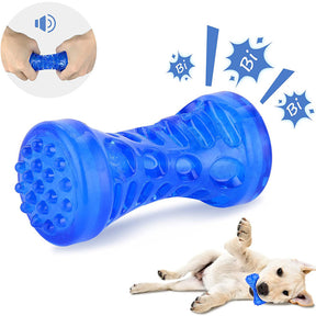 Pet Squeaky Chew Toys for Dogs Teething Cleaning-Short Dumbbell