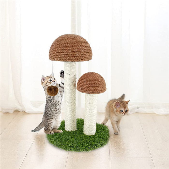 Cat Scratching Post Mushroom Durable Sisal Board with Dangling Ball-Coffee