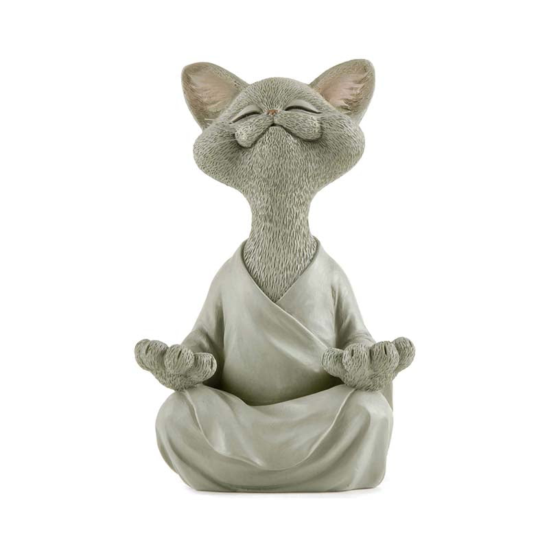 Buddha Cat Statue Yoga Collectible Home Decoration-Grey