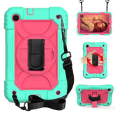 Rainbow Tablet Case Kickstand/Hand+Neck Strap An-fall Protective Cover For Samsung Galaxy Tab A 8.4 T307 2020-Aqua&Hot Pink
