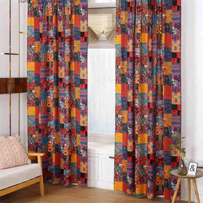2 Panels Puzzle Pattern Semi-Blackout Window Curtains Rod Pocket Design