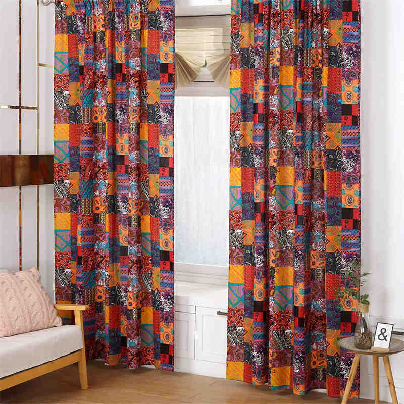 2 Panels Puzzle Pattern Semi-Blackout Window Curtains Rod Pocket Design