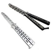 Novice Training Butterfly Knife Practice Tool Unsharpened Black and Silver Set of 2