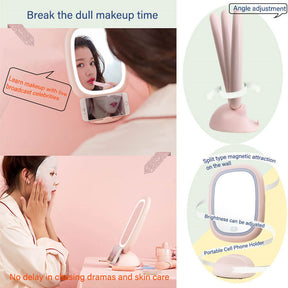 Makeup Mirror with Light Vanity Mirror Sided Cosmetic Mirror with Touch Powered-Pink