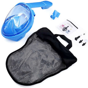 Kids Snorkel Mask Full Face with Camera Mount 180 Degree Panoramic View Snorkeling Set-Blue