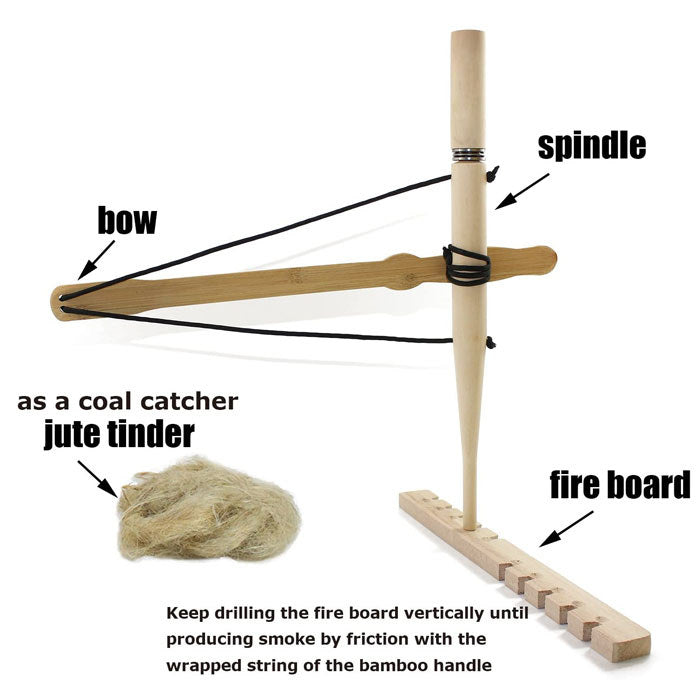 Bow Drill Kit Fire Starter Primitive Wood Survival Friction Fire Tool Outdoor