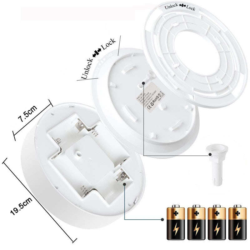 Motion Sensor Ceiling Light Battery Operated LED Light for  Shower Closets Laundry Stairs-White