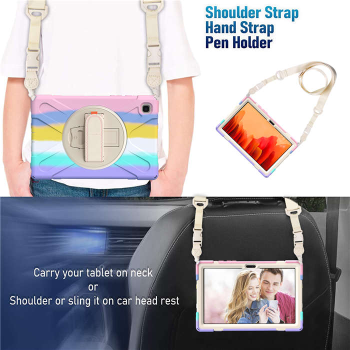 Samsung Tablet Case With Pencil Stand+Rotating Stand+Shoulder Strap For Tab A7 10.4 T500/T505/T507/T505N-Pink