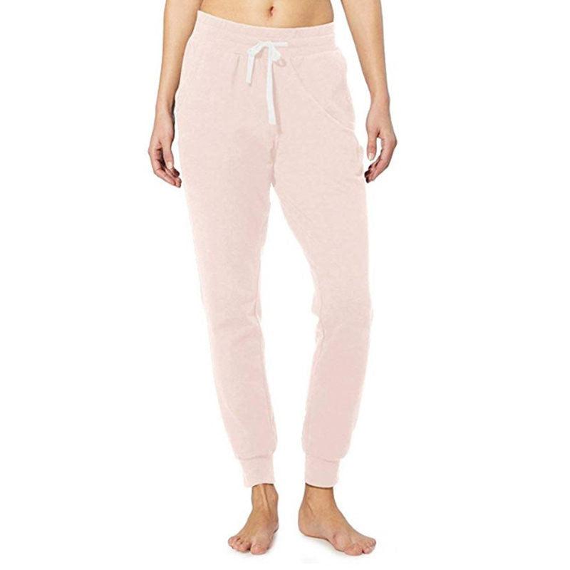 Womens Yoga Jogging Pants Cotton Casual Sports Pants-Pink