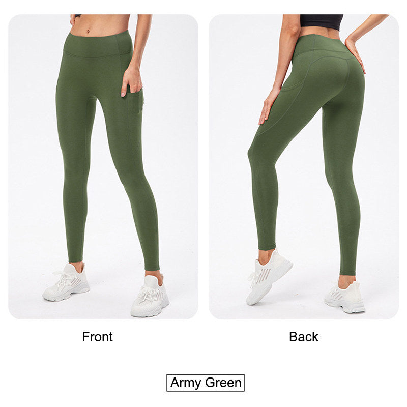 Womens Fleece Leggings with Pockets Tummy Control Thermal Yoga Pants-Green