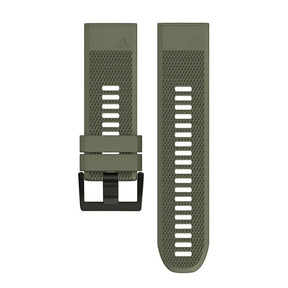 26mm Width Easy Fit Soft Silicone Watch Strap For Garmin Fenix 5X/5X Plus/6X/6X Pro/3/3 HR Black Steel Buckle-Army Green