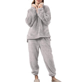 Womens Coral Fleece Oversized Pajamas Set-Grey